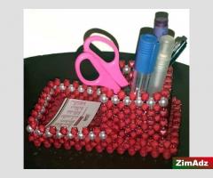 Beaded Business card/Pen Holder - Red